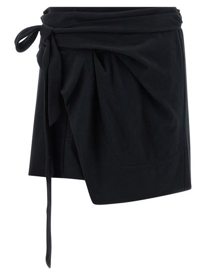 Skirt by Isabel Marant for women in cotton black features a contoured silhouette from the City Women's Asymmetrical Cotton Mini Long Skirt collection, characterized by its contoured mini long for a contoured finish.