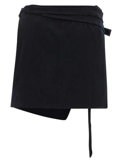Skirt by Isabel Marant for women in cotton black features an tailored silhouette, artfully capturing the essence of City Women's Asymmetrical Cotton Mini Long Skirt in a sophisticated mini long.