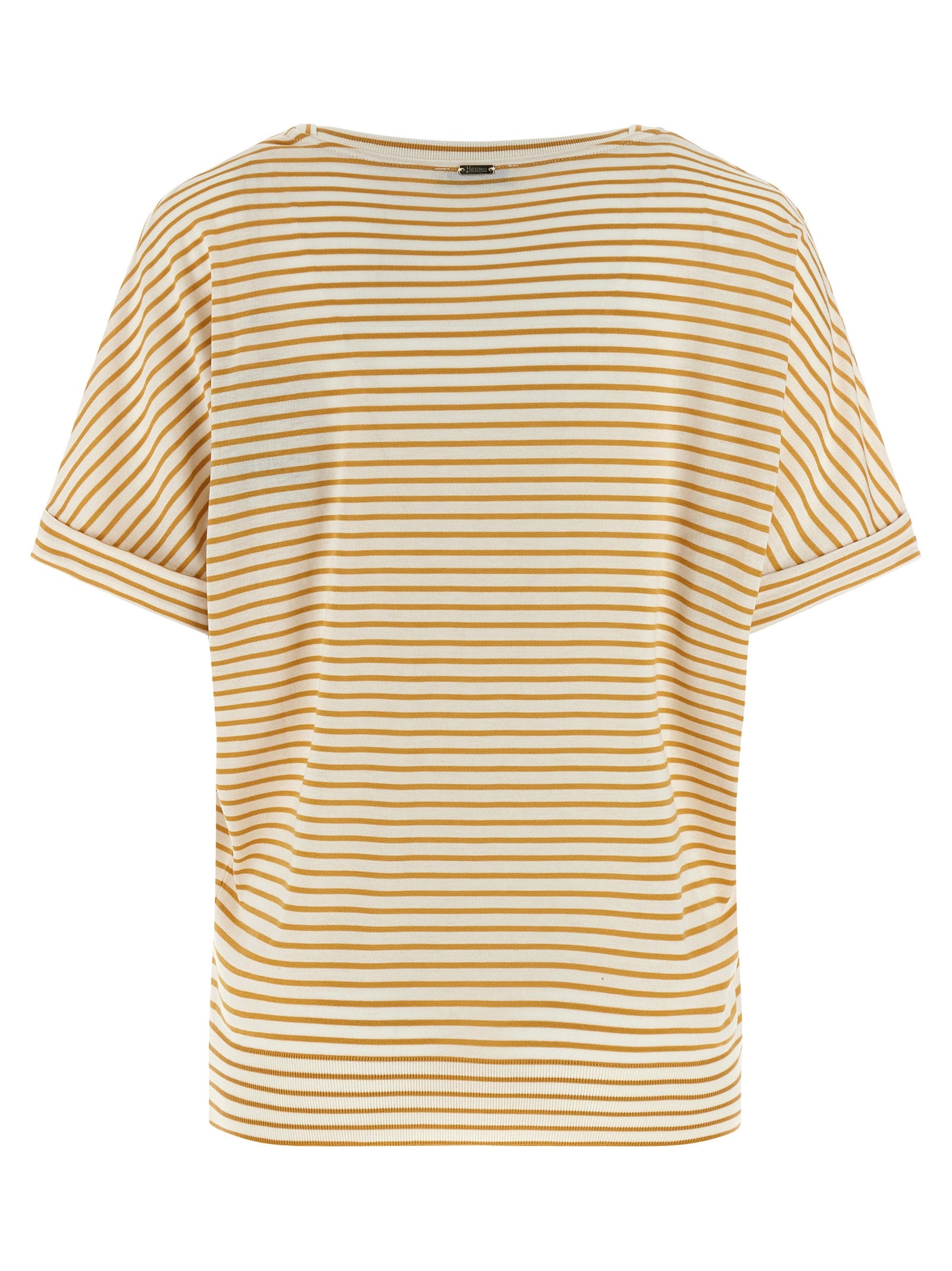 T-Shirt by Herno for women in lyocell & cotton bicolour, yellow & striped features an on trend silhouette, perfectly showcasing a on trend and round neckline for an elevated aesthetic.