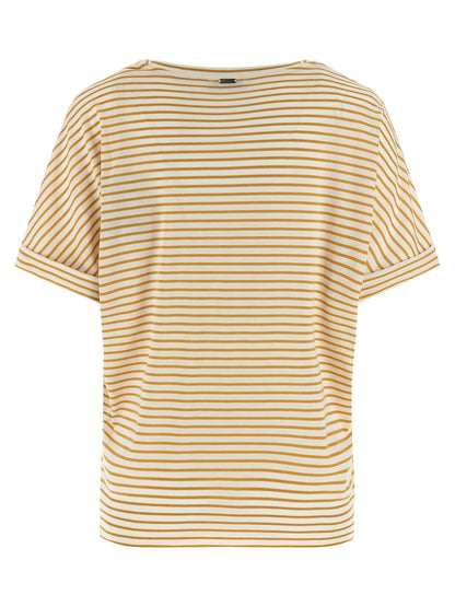 T-Shirt by Herno for women in lyocell & cotton bicolour, yellow & striped features an on trend silhouette, perfectly showcasing a on trend and round neckline for an elevated aesthetic.