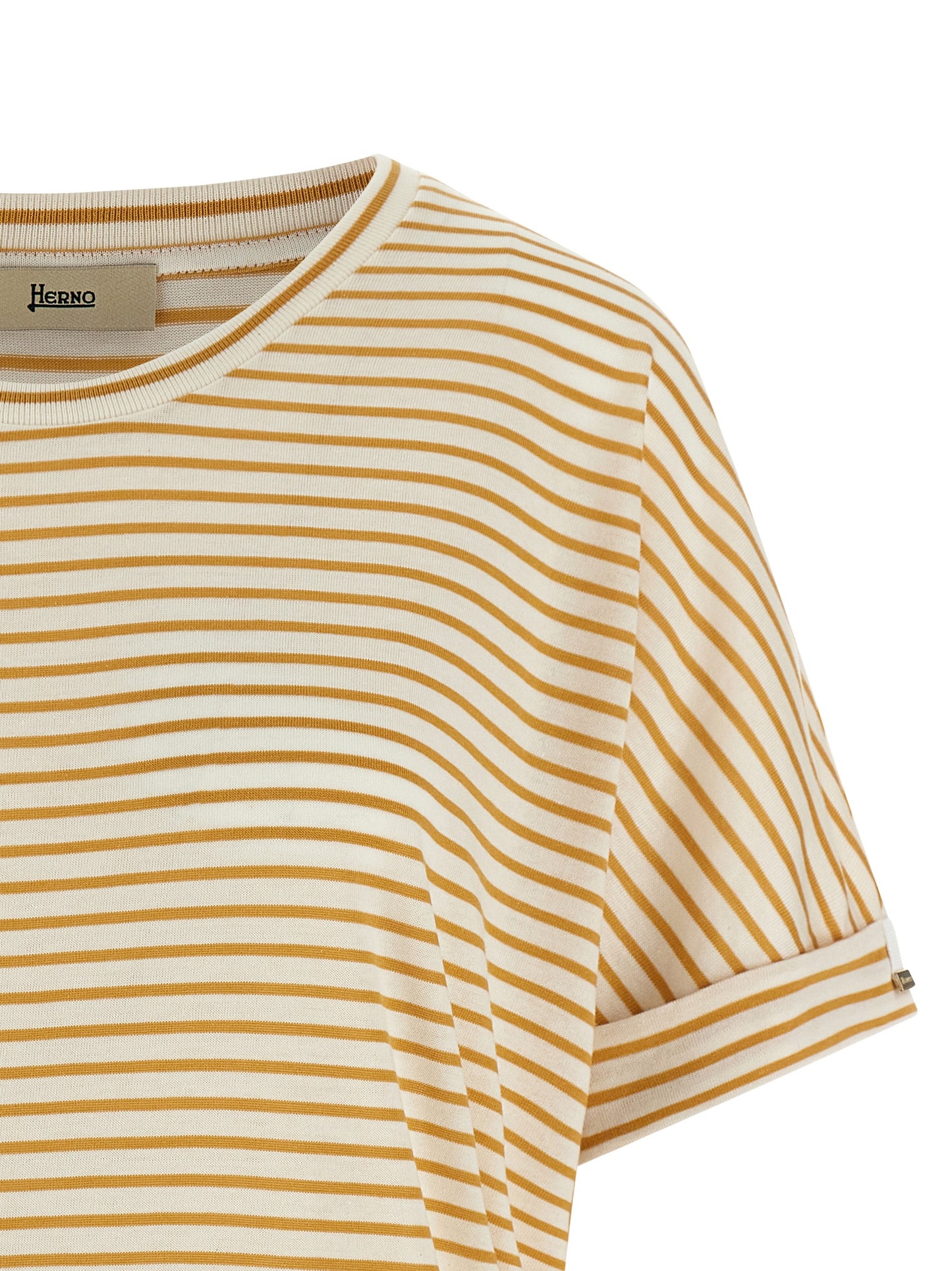 T-Shirt by Herno for women in lyocell & cotton bicolour, yellow & striped features an edgy silhouette, meticulously detailed with a sophisticated and round neckline for a truly edgy finish.