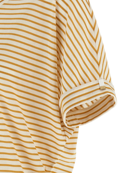 T-Shirt by Herno for women in lyocell & cotton bicolour, yellow & striped showcases a unassuming silhouette, artfully detailed with a refined and unassuming for a sophisticated, contemporary look.