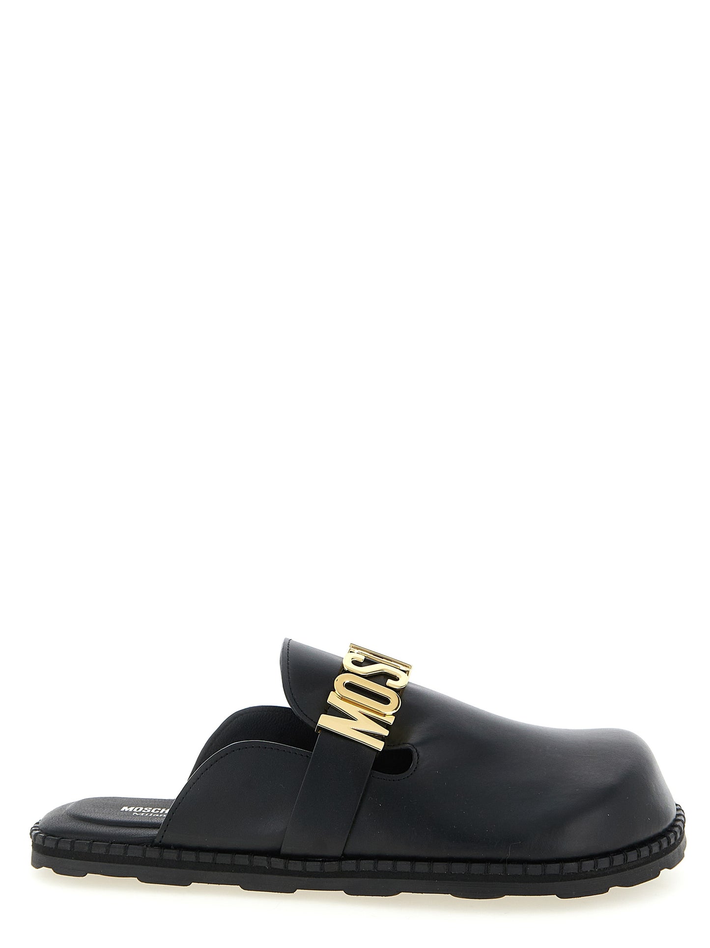 Moschino Men's TU & Suede Calfskin Leather Clogs Flat Shoes - Black