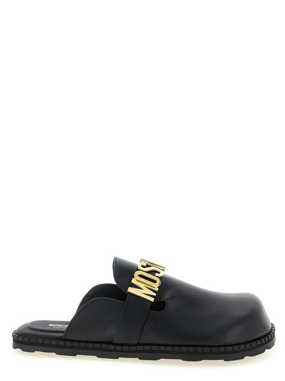 Moschino Men's TU & Suede Calfskin Leather Clogs Flat Shoes - Black