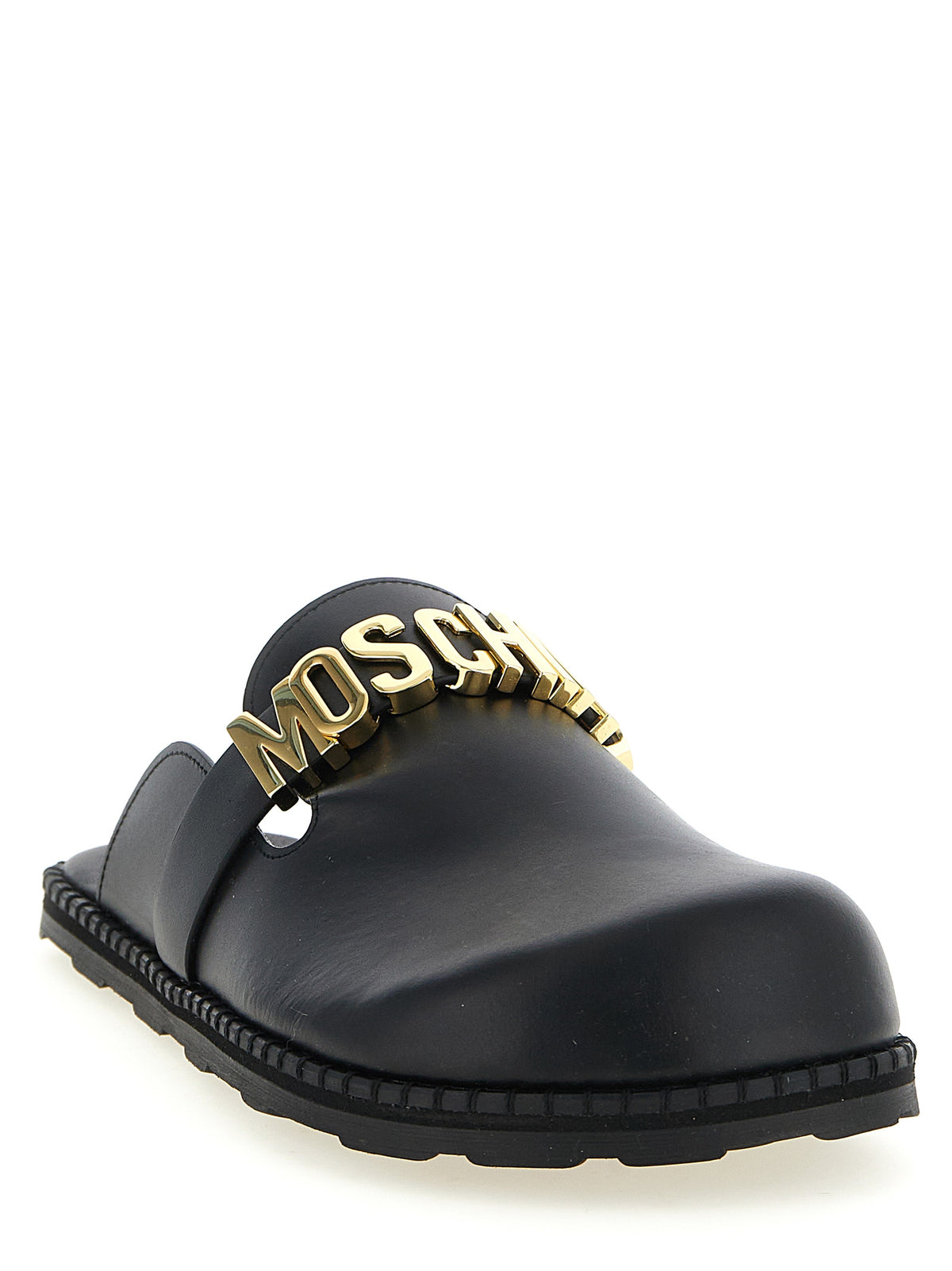 Moschino Men's TU & Suede Calfskin Leather Clogs Flat Shoes - Black