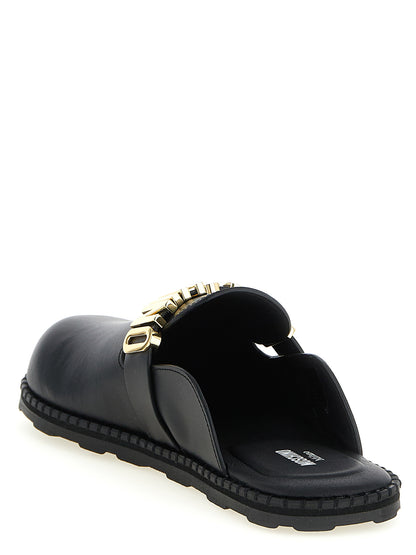 Moschino Men's TU & Suede Calfskin Leather Clogs Flat Shoes - Black