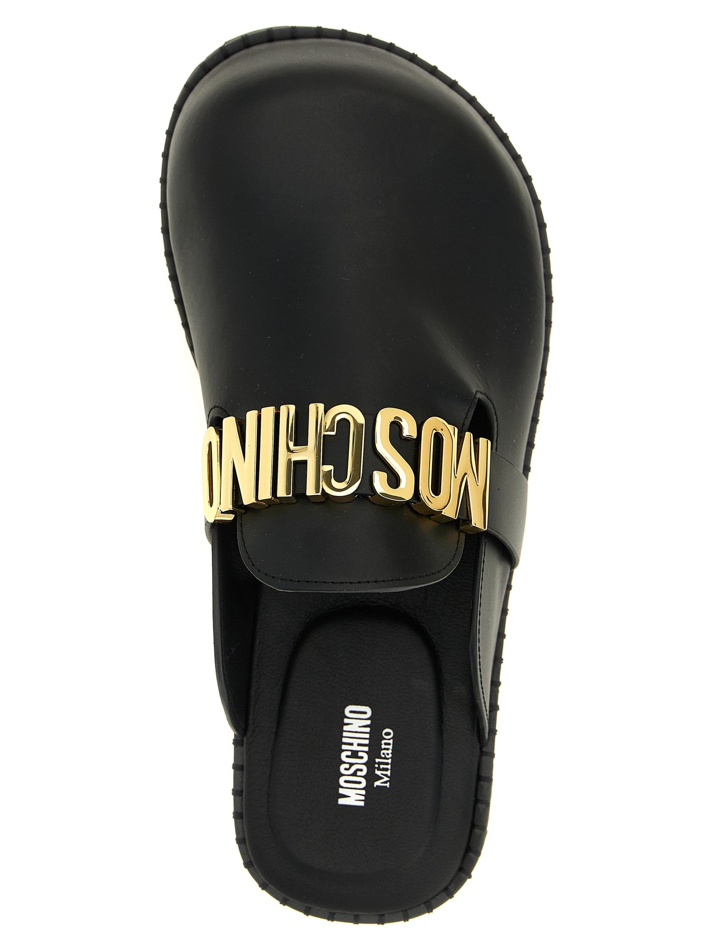 Moschino Men's TU & Suede Calfskin Leather Clogs Flat Shoes - Black