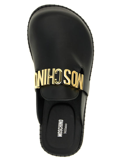 Moschino Men's TU & Suede Calfskin Leather Clogs Flat Shoes - Black