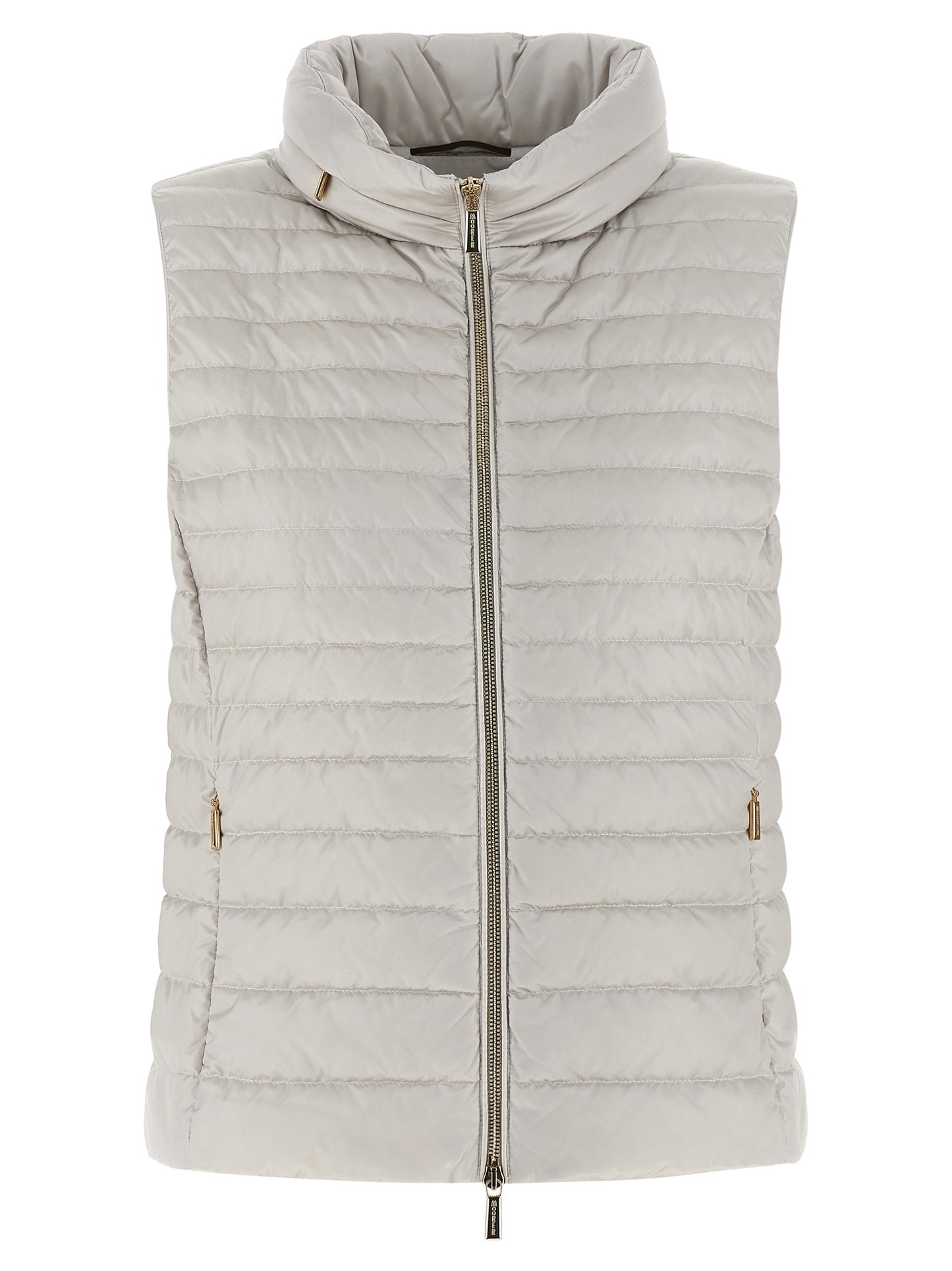 Hooded Vest by MooRER for women in polyester beige features an contemporary silhouette, showcasing refined pockets & hooded and a contemporary hooded neckline for a sophisticated layered look.