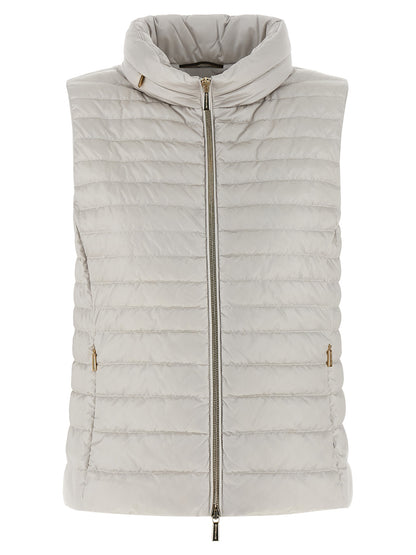Hooded Vest by MooRER for women in polyester beige features an contemporary silhouette, showcasing refined pockets & hooded and a contemporary hooded neckline for a sophisticated layered look.