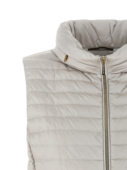 Hooded Vest by MooRER for women in polyester beige features a chic silhouette, expertly detailed with a refined hooded neckline and premium pockets & hooded for a truly chic look.
