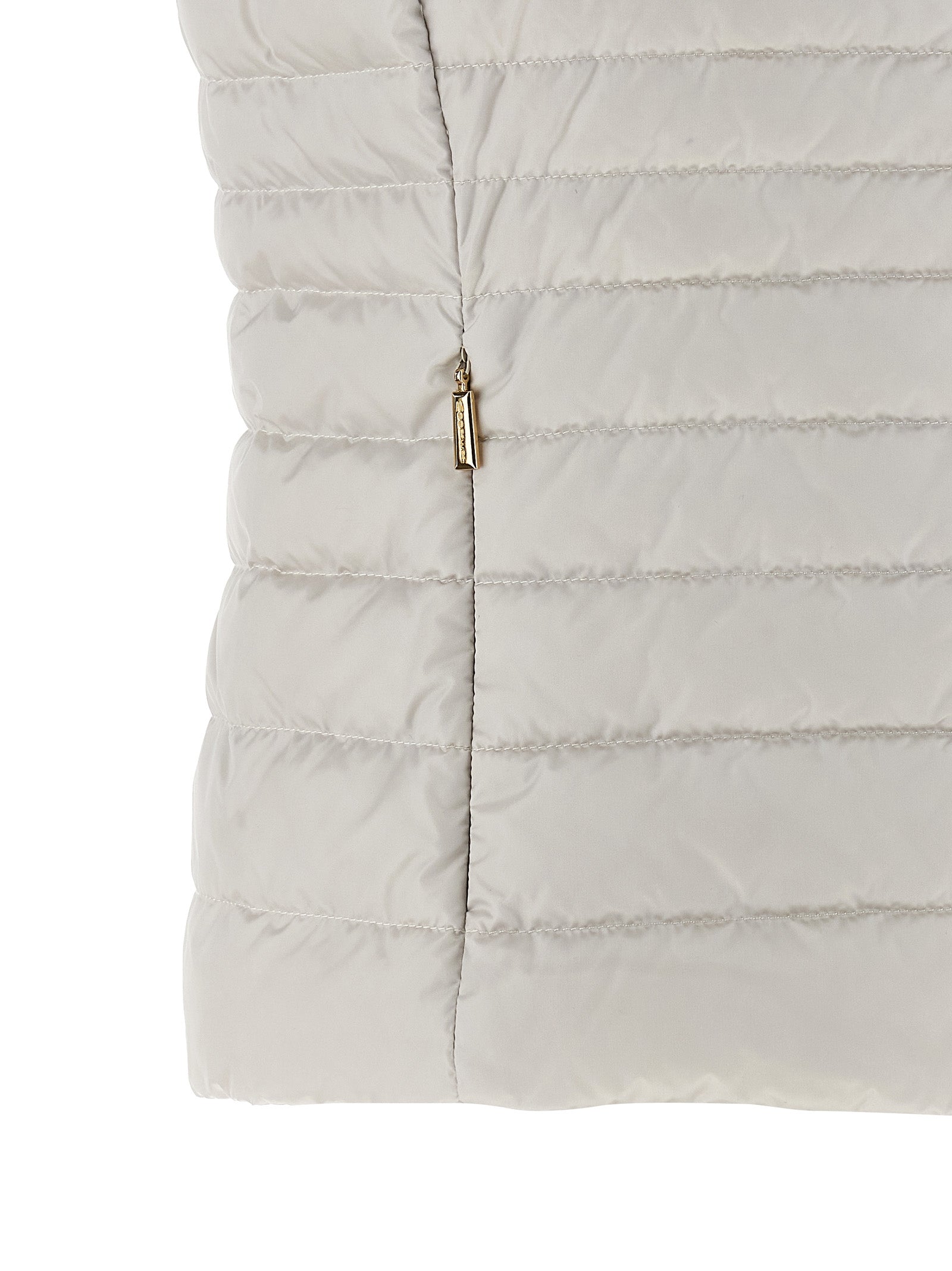 Hooded Vest by MooRER for women in polyester beige features an on trend silhouette, showcasing a sophisticated and premium pockets & hooded for a truly on trend finish.