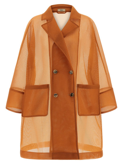Herno Women's Lightweight Double Breasted Polyester Overcoat - Horn Orange