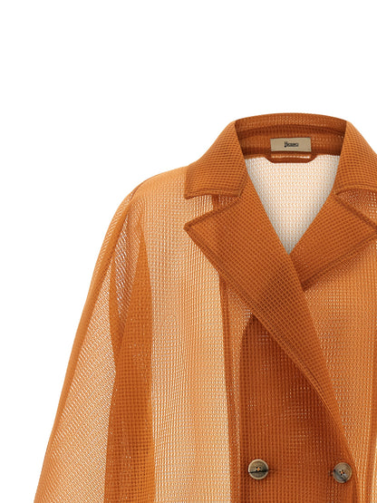 Herno Women's Lightweight Double Breasted Polyester Overcoat - Horn Orange