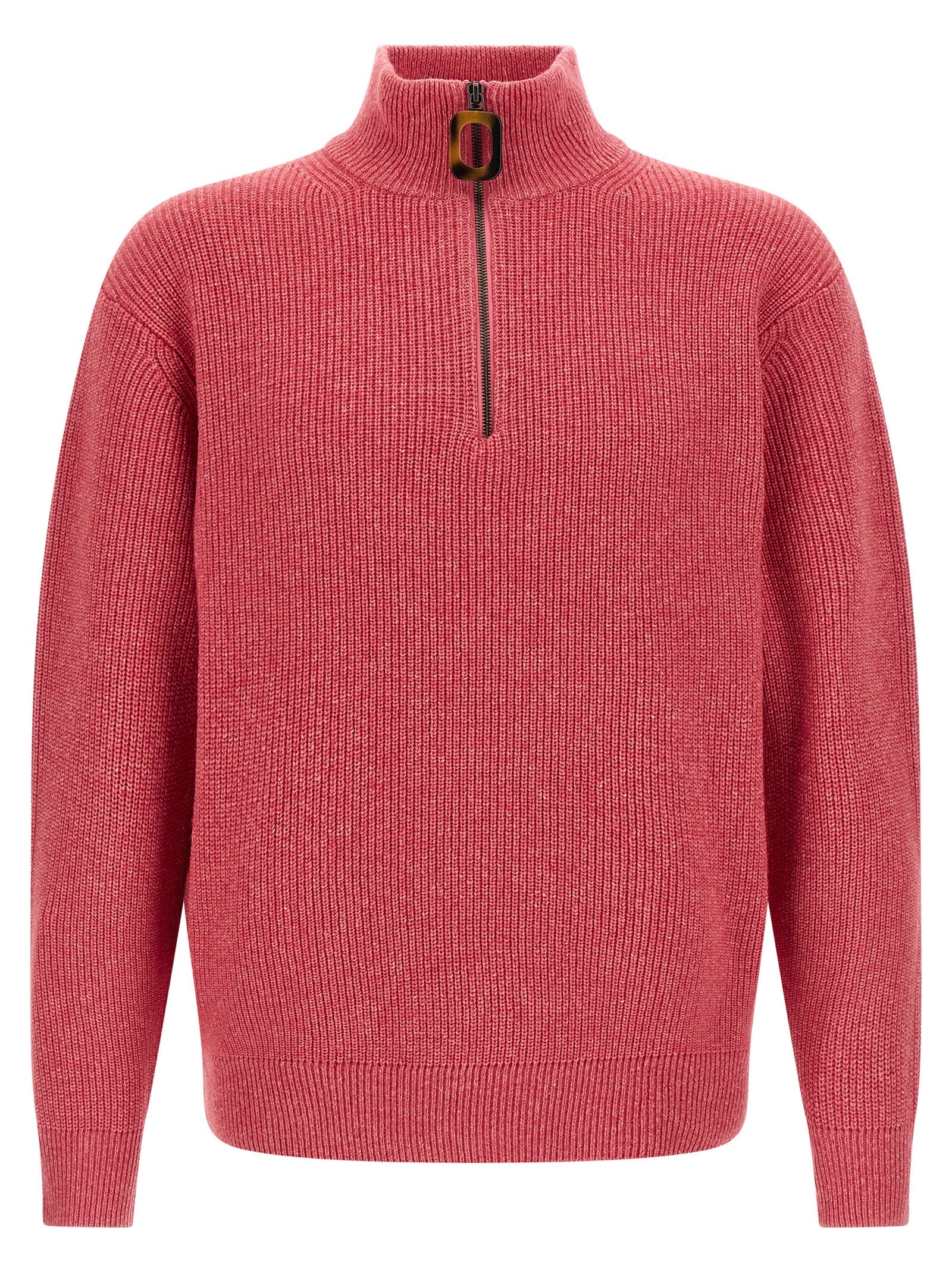 Cardigan by J.W.Anderson for men in cotton & wool horn, multicolor & pink features a dramatic silhouette, showcasing a sophisticated high-neck neckline and dramatic detail for a timeless, premium look.