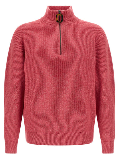 Cardigan by J.W.Anderson for men in cotton & wool horn, multicolor & pink features a dramatic silhouette, showcasing a sophisticated high-neck neckline and dramatic detail for a timeless, premium look.