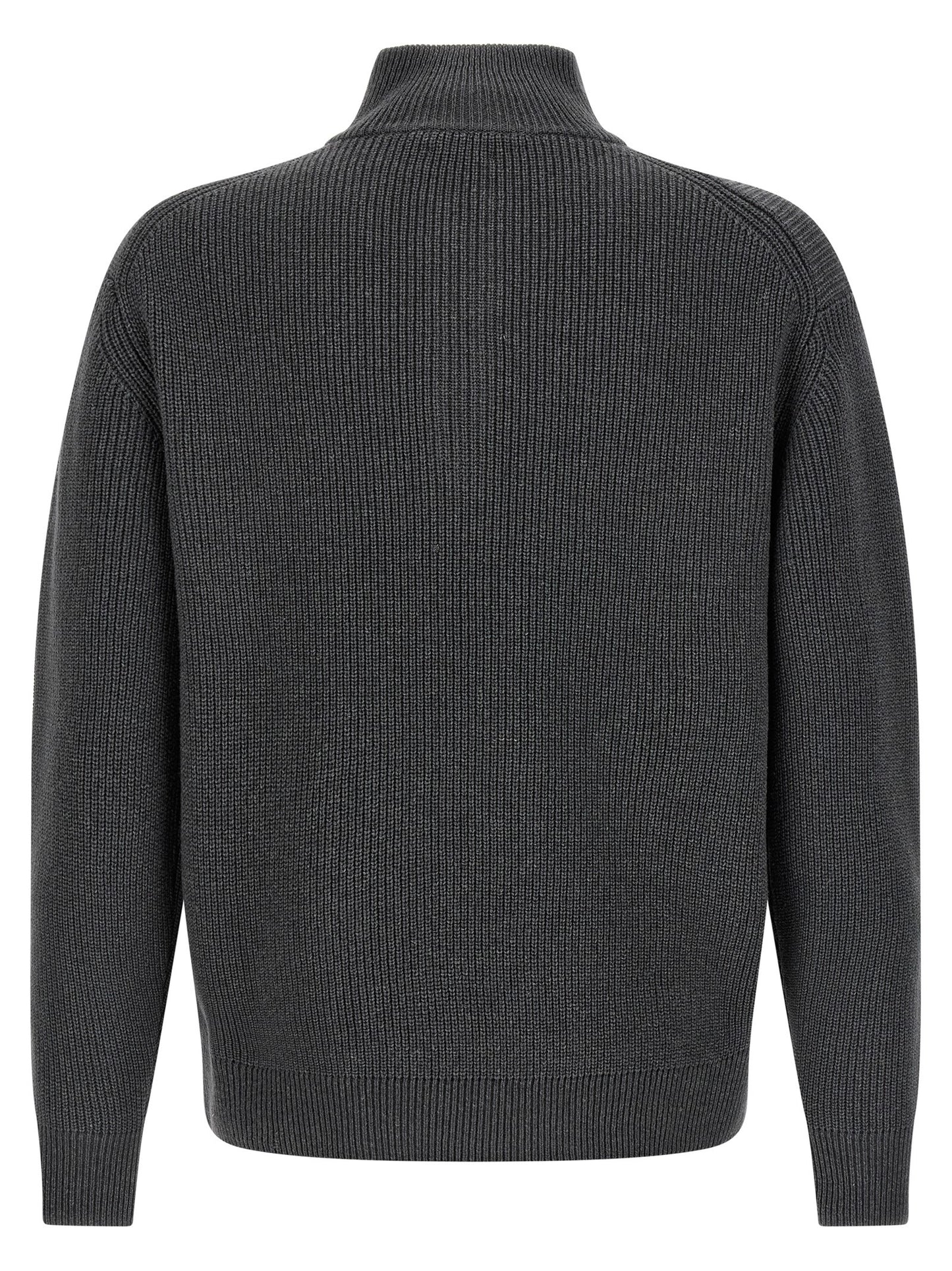 Cardigan by J.W.Anderson for men in cotton & wool gray & horn showcases a captivating silhouette, artfully detailed with a captivating and high-neck neckline for a truly sophisticated captivating look.