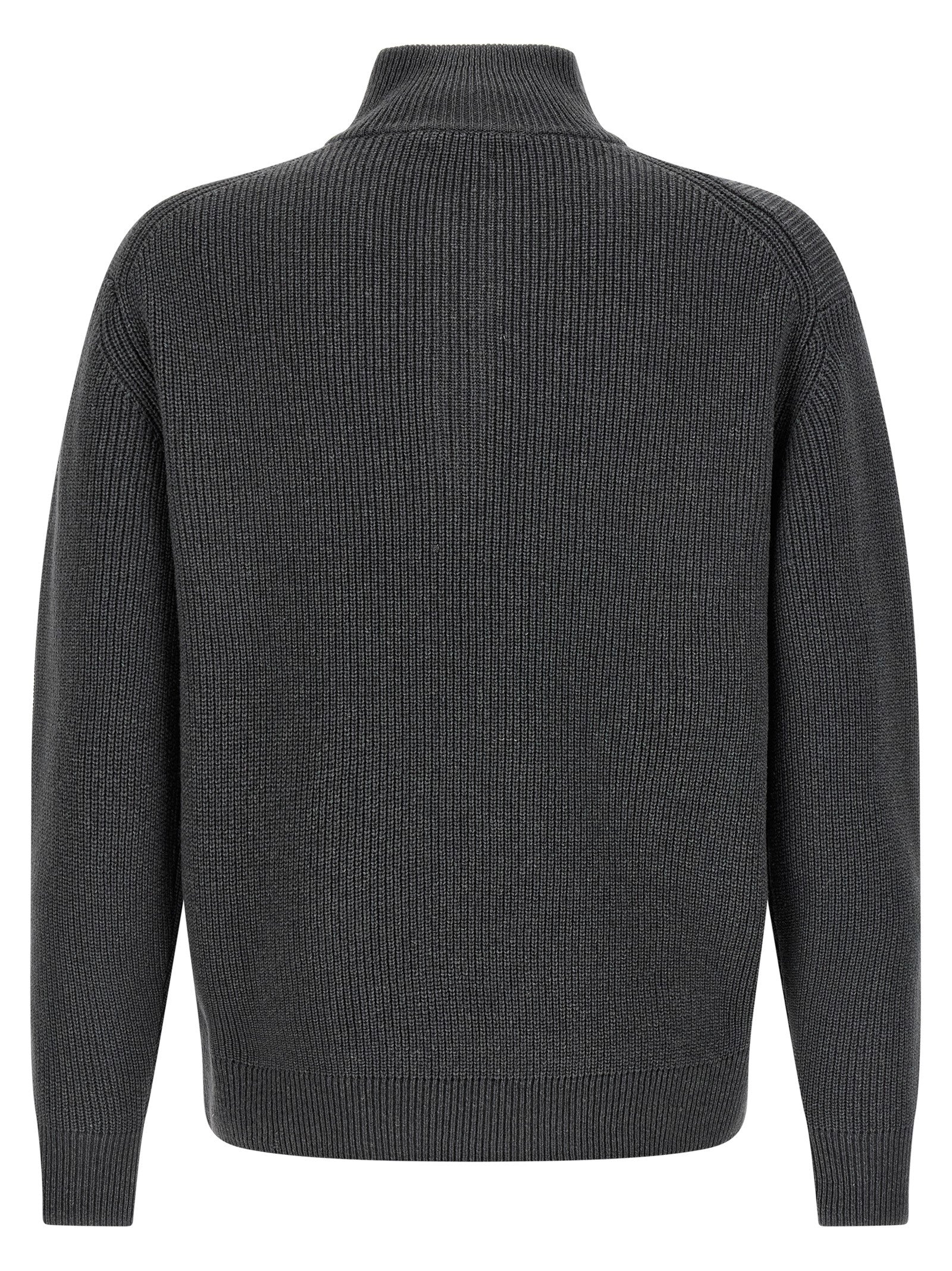 Cardigan by J.W.Anderson for men in cotton & wool gray & horn showcases a captivating silhouette, artfully detailed with a captivating and high-neck neckline for a truly sophisticated captivating look.