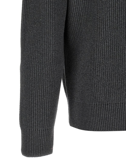 Cardigan by J.W.Anderson for men in cotton & wool gray & horn presents a textural silhouette, artfully finished with a textural high-neck neckline and for a sophisticated, textural look.