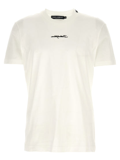 T-Shirt by Dolce & Gabbana for men in cotton white showcases a fashionable silhouette, elegantly detailed with a fashionable short-sleeve and crew neckline for a sophisticated, high-fashion look.