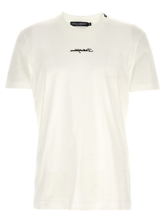 T-Shirt by Dolce & Gabbana for men in cotton white showcases a fashionable silhouette, elegantly detailed with a fashionable short-sleeve and crew neckline for a sophisticated, high-fashion look.