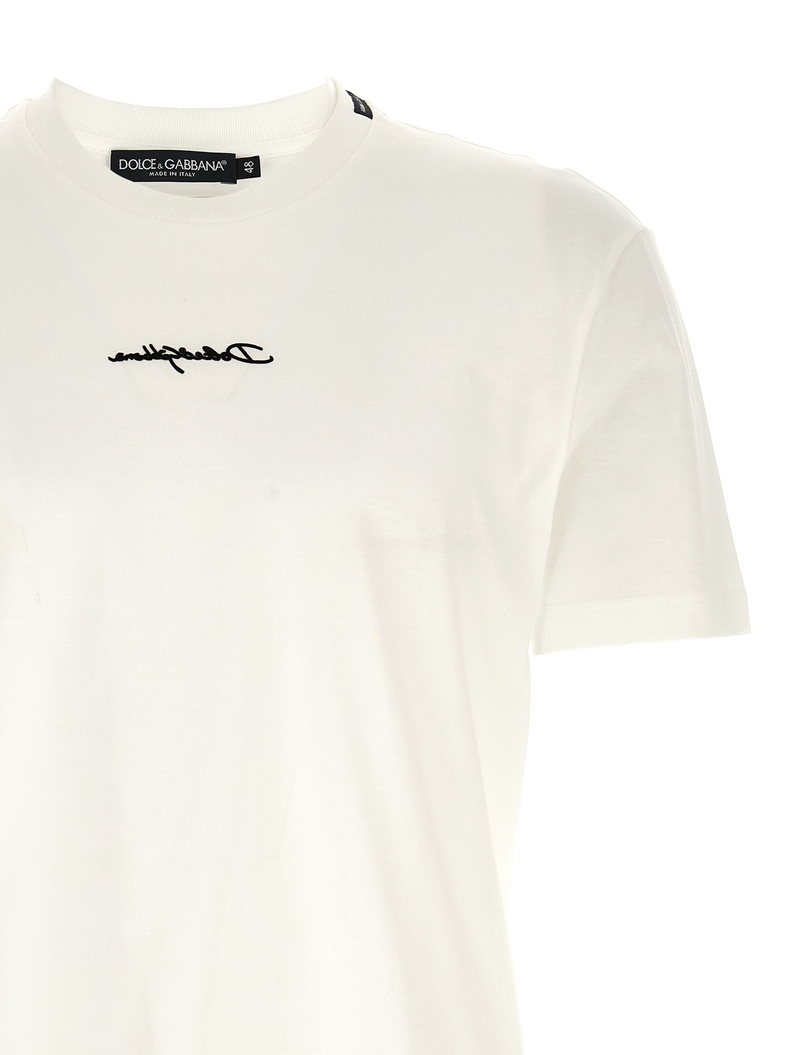 T-Shirt by Dolce & Gabbana for men in cotton white showcases a chic silhouette, artfully detailed with a chic crew neckline and for a chic finish.