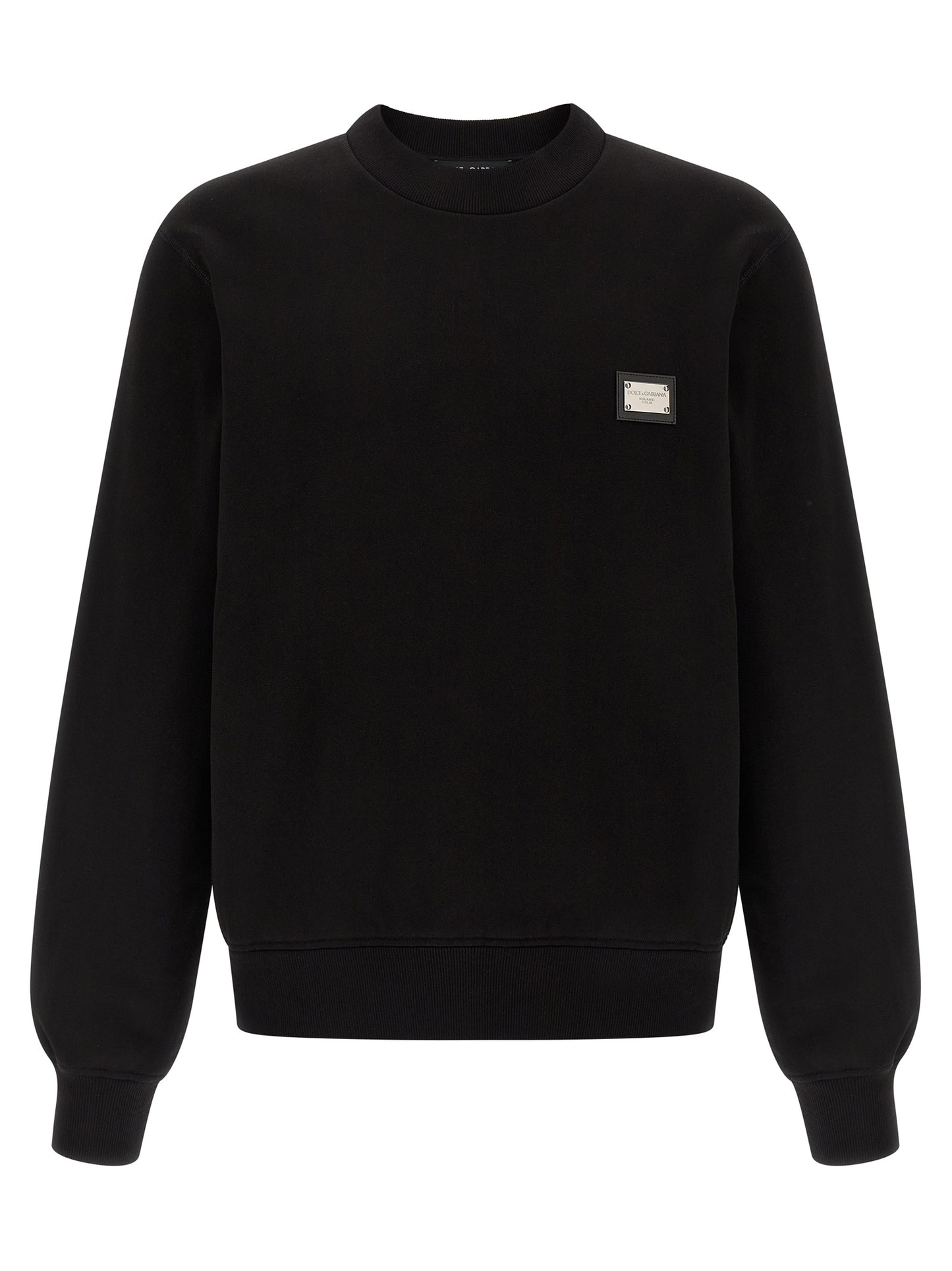 Sweatshirt by Dolce & Gabbana for men in leather & cotton black features an provocated silhouette, detailed with a provocated long-sleeve and a refined crew neckline for a sophisticated aesthetic.
