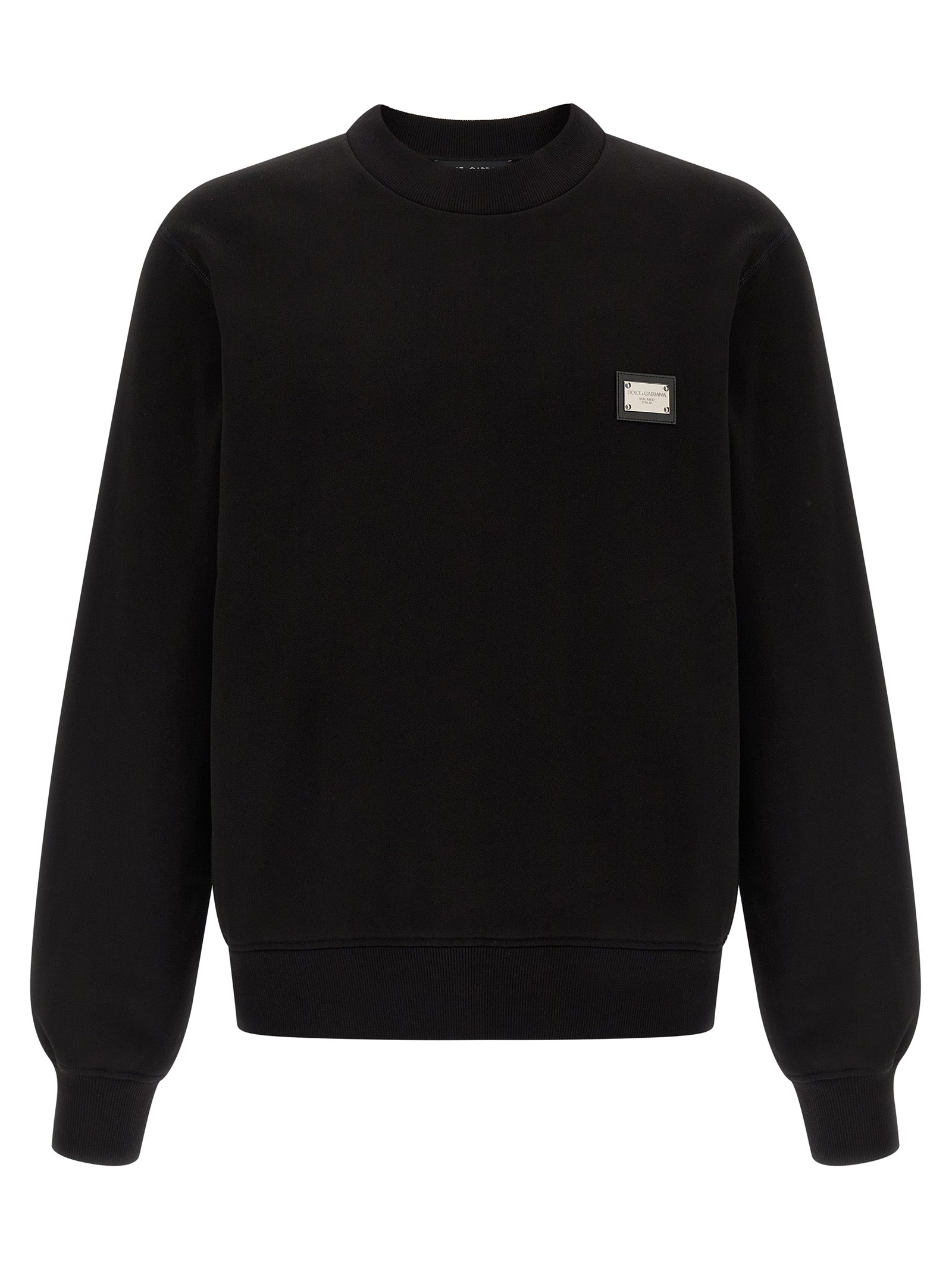 Sweatshirt by Dolce & Gabbana for men in leather & cotton black features an provocated silhouette, detailed with a provocated long-sleeve and a refined crew neckline for a sophisticated aesthetic.
