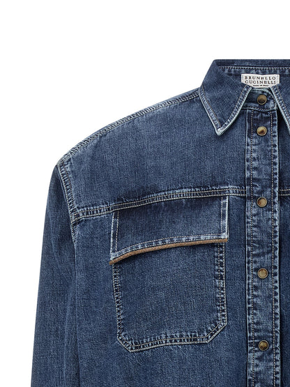 Blouse by Brunello Cucinelli for women in denim cotton blue features an polished silhouette, showcasing a sophisticated and detail for a truly polished finish.