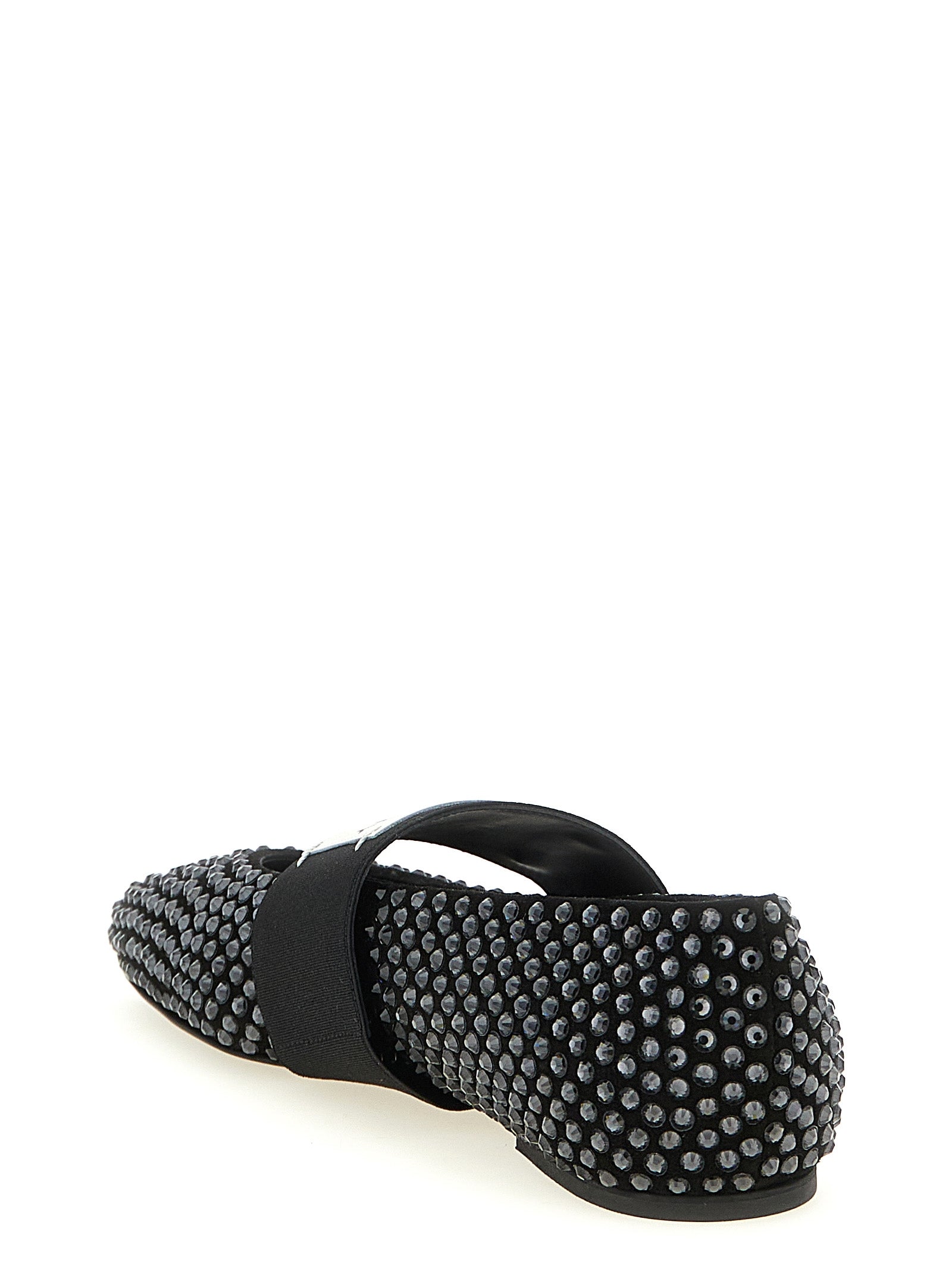 Ballet Flat Shoes by Givenchy for women in calfskin leather & crystal black features an captivating silhouette, showcasing the captivating style of the Women's Calfskin Leather & Crystal Ballet Flat Shoes with its distinct and refined square toe style.