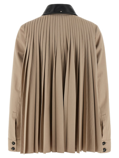 Overcoat by Sportmax for women in cotton polyester viscose beige & horn features an satoral silhouette, showcasing a sophisticated asymmetric shirt-collar neckline and satoral water-resistant & pockets for a premium, timeless look.