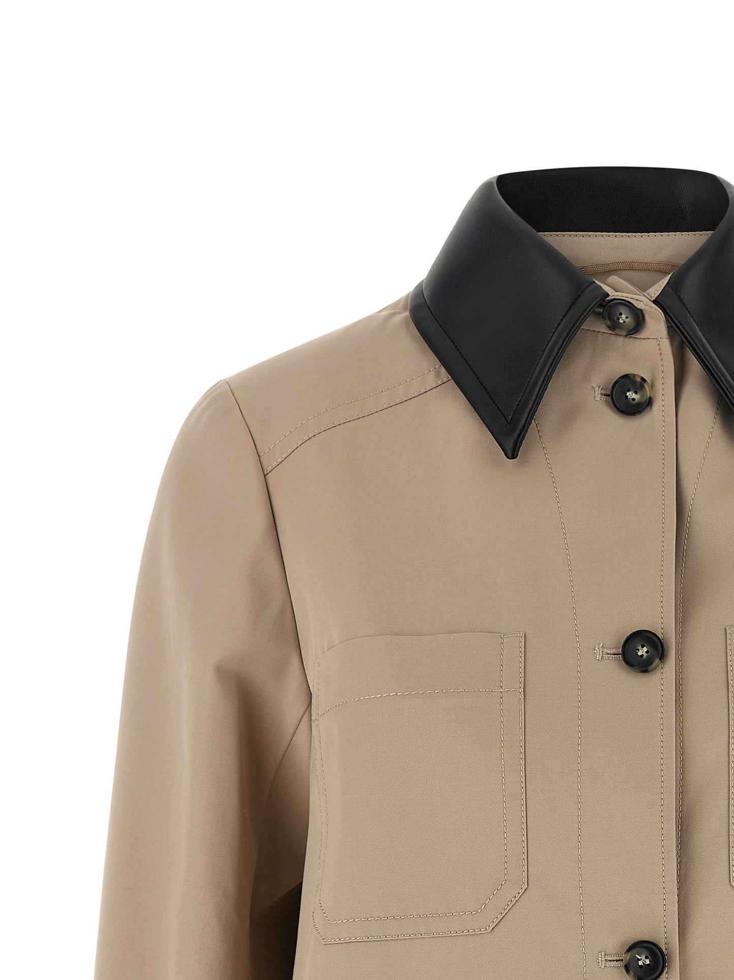 Overcoat by Sportmax for women in cotton polyester viscose beige & horn showcases a enveloping silhouette, detailed with distinctive water-resistant & pockets and a enveloping asymmetric shirt-collar neckline.