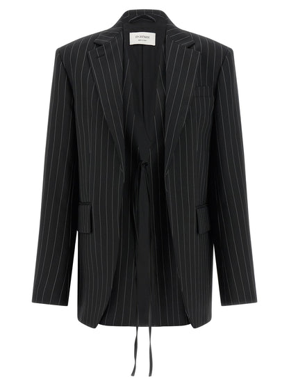 Sportmax Women's Polyester & Wool Blazer - Black Patterned Pinstripe