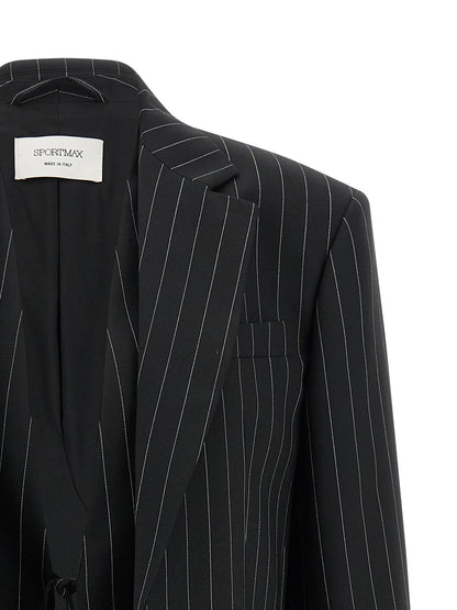 Sportmax Women's Polyester & Wool Blazer - Black Patterned Pinstripe