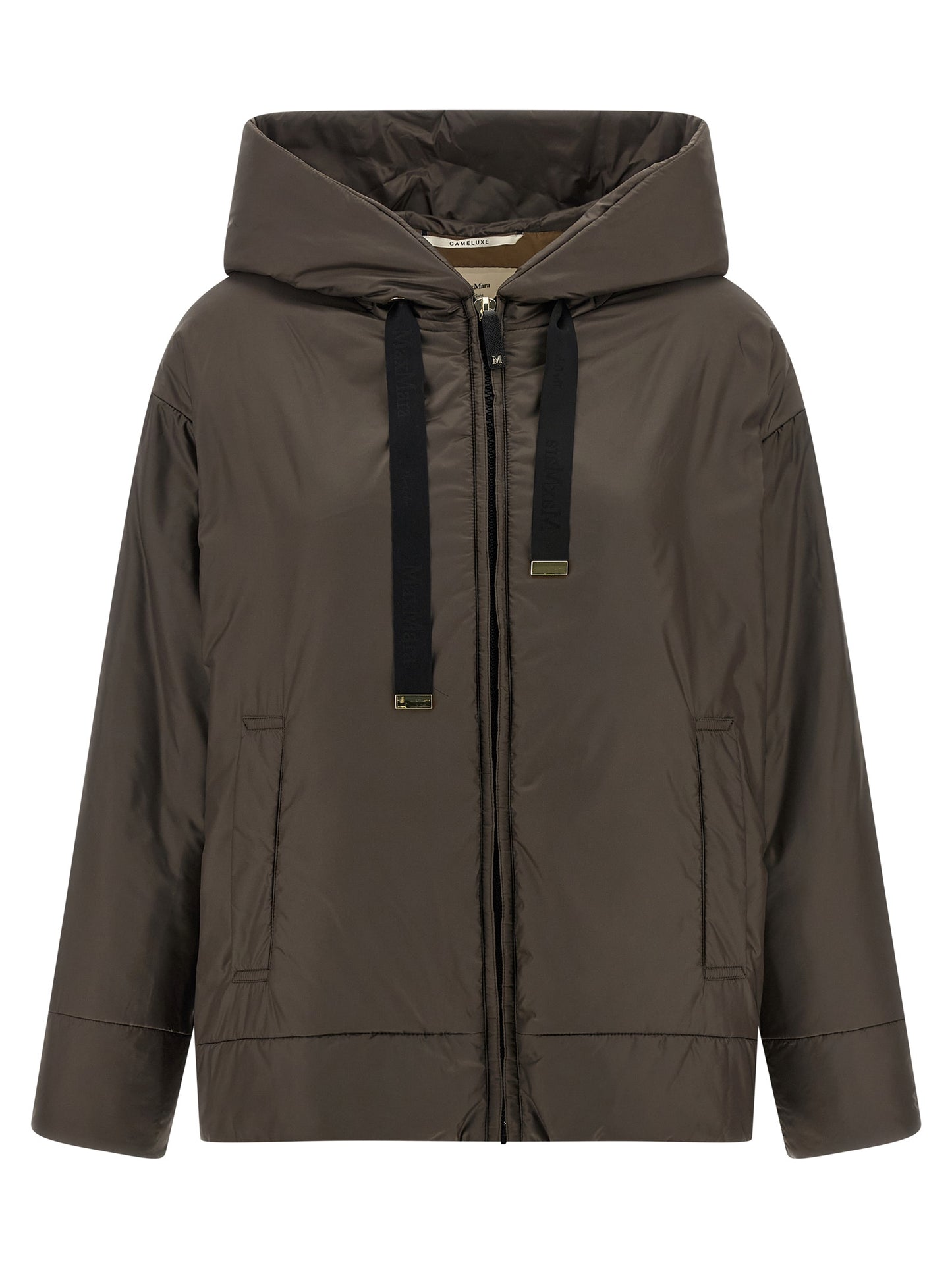 Hooded Windbreaker Jacket by Max Mara for women in polyester canvas brown showcases a modern silhouette, integrating water-resistant, pockets, hooded, insulated & windproof and a modern hooded neckline for a sophisticated finish.