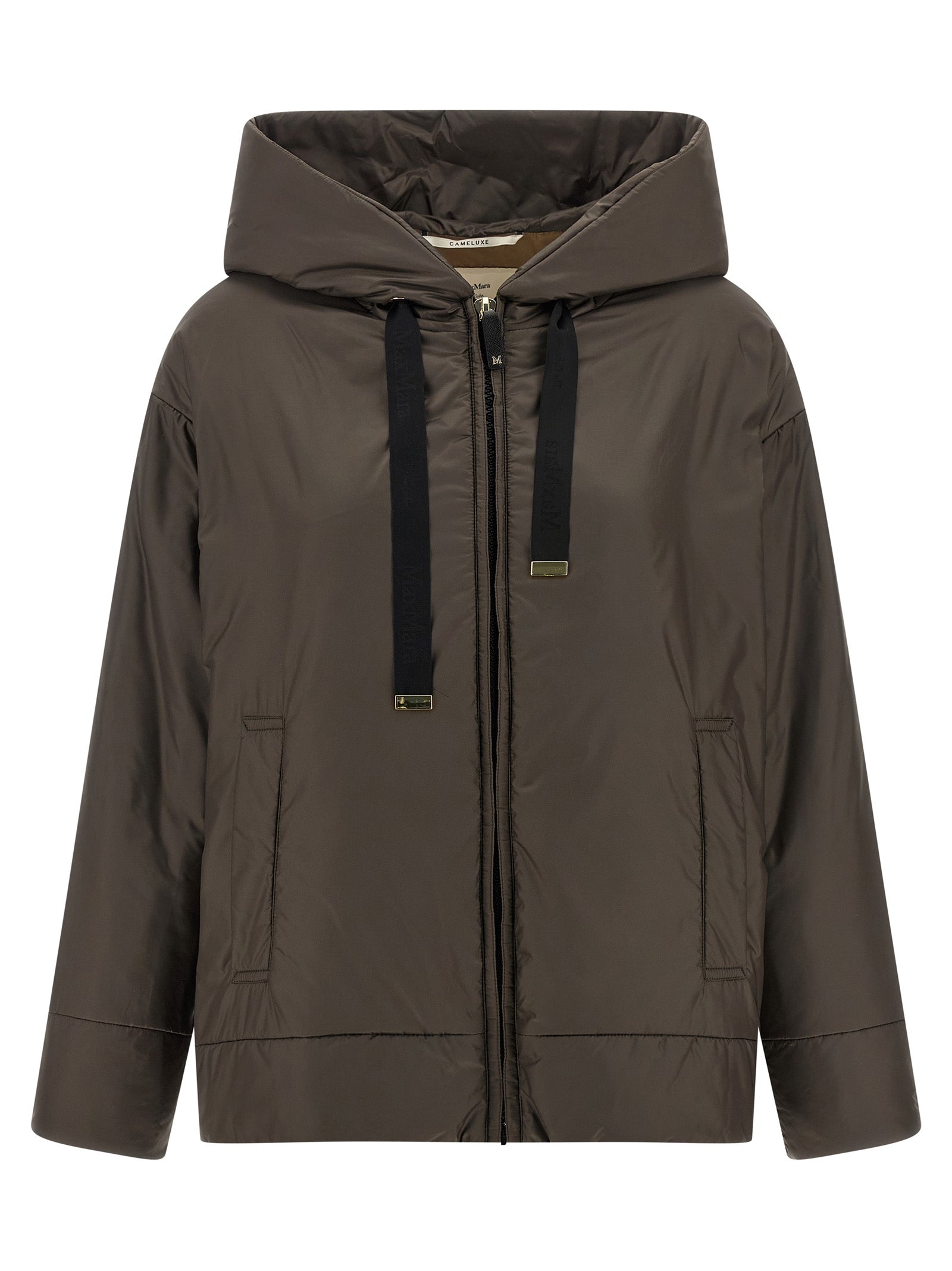 Hooded Windbreaker Jacket by Max Mara for women in polyester canvas brown showcases a modern silhouette, integrating water-resistant, pockets, hooded, insulated & windproof and a modern hooded neckline for a sophisticated finish.