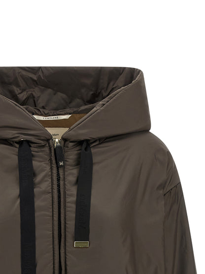 Hooded Windbreaker Jacket by Max Mara for women in polyester canvas brown showcases a modern silhouette, integrating water-resistant, pockets, hooded, insulated & windproof and a modern hooded neckline for a sophisticated finish.
