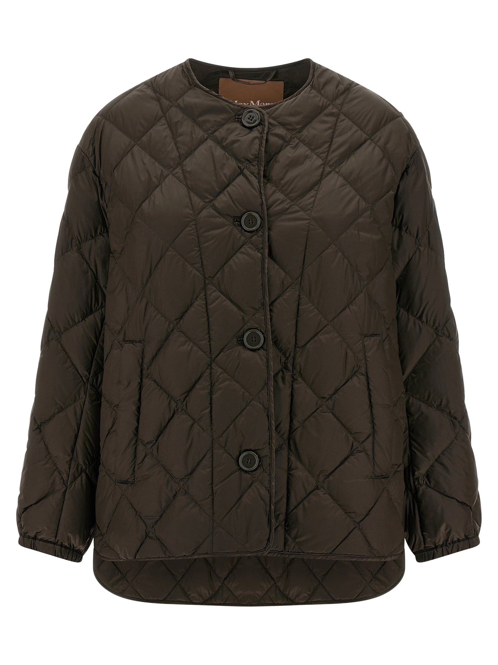 Puffer Jacket by Max Mara for women in polyamide canvas brown & patterned features a city-ready silhouette, detailed with water-resistant, pockets & insulated and a city-ready crew neckline.