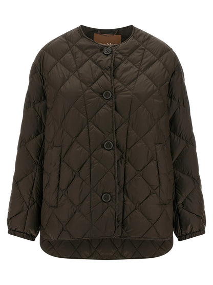Puffer Jacket by Max Mara for women in polyamide canvas brown & patterned features a city-ready silhouette, detailed with water-resistant, pockets & insulated and a city-ready crew neckline.
