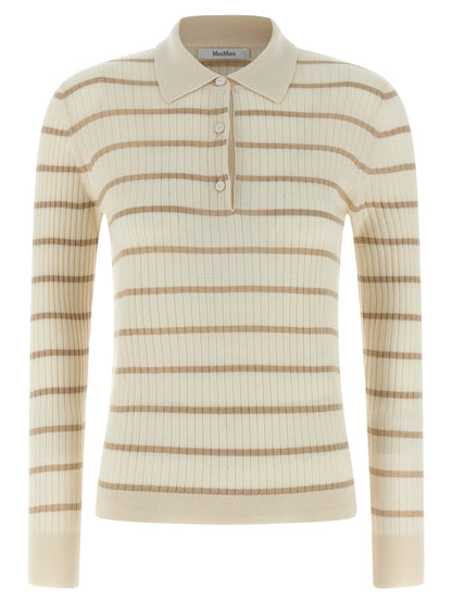 Polo Shirt by Max Mara for women in cashmere silk beige & patterned presents a crisp silhouette, artfully detailed with a crisp and crisp .