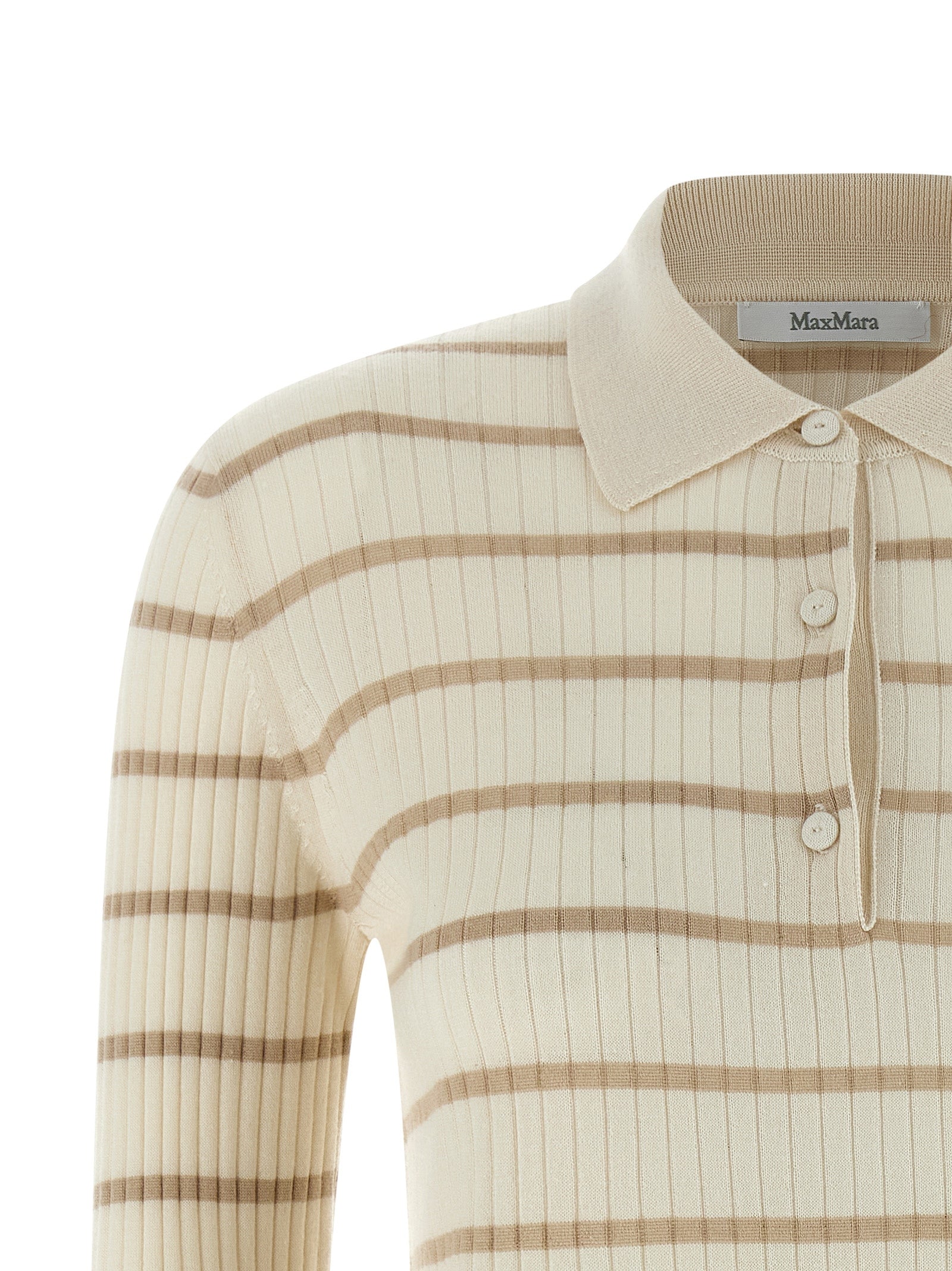 Polo Shirt by Max Mara for women in cashmere silk beige & patterned presents a sleek silhouette, featuring a refined and for a sleek finish.