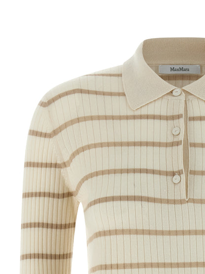 Polo Shirt by Max Mara for women in cashmere silk beige & patterned presents a sleek silhouette, featuring a refined and for a sleek finish.