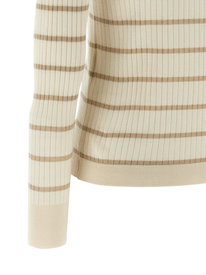 Polo Shirt by Max Mara for women in cashmere silk beige & patterned showcases a sharp silhouette, detailed with a refined and sharp for a sophisticated finish.
