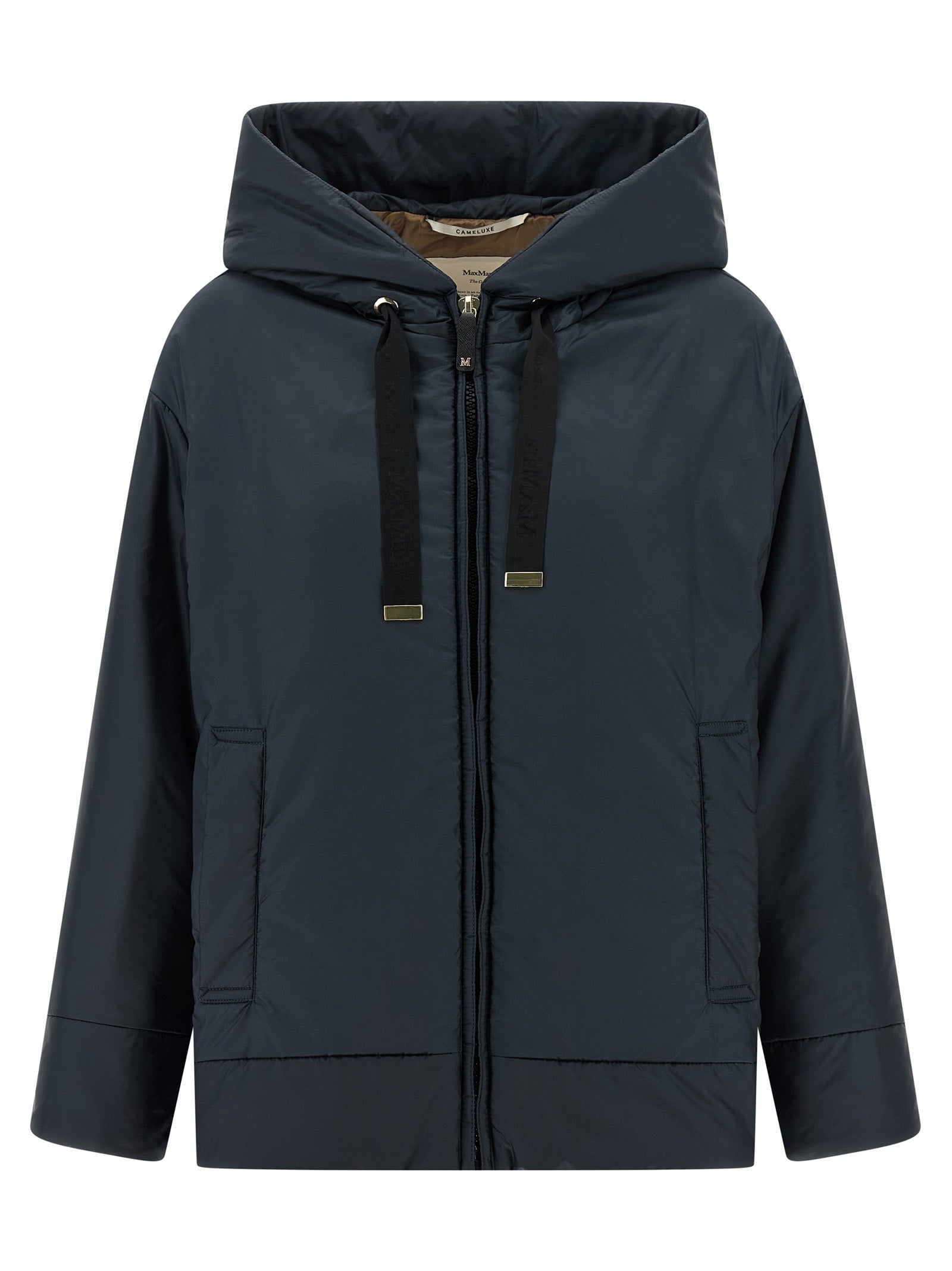 Hooded Windbreaker Jacket by Max Mara for women in polyester blue showcases a urban chic silhouette, detailed with a urban chic hooded neckline and functional water-resistant, pockets, hooded, insulated & windproof for a polished finish.