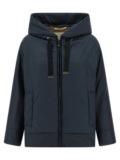 Hooded Windbreaker Jacket by Max Mara for women in polyester blue showcases a urban chic silhouette, detailed with a urban chic hooded neckline and functional water-resistant, pockets, hooded, insulated & windproof for a polished finish.