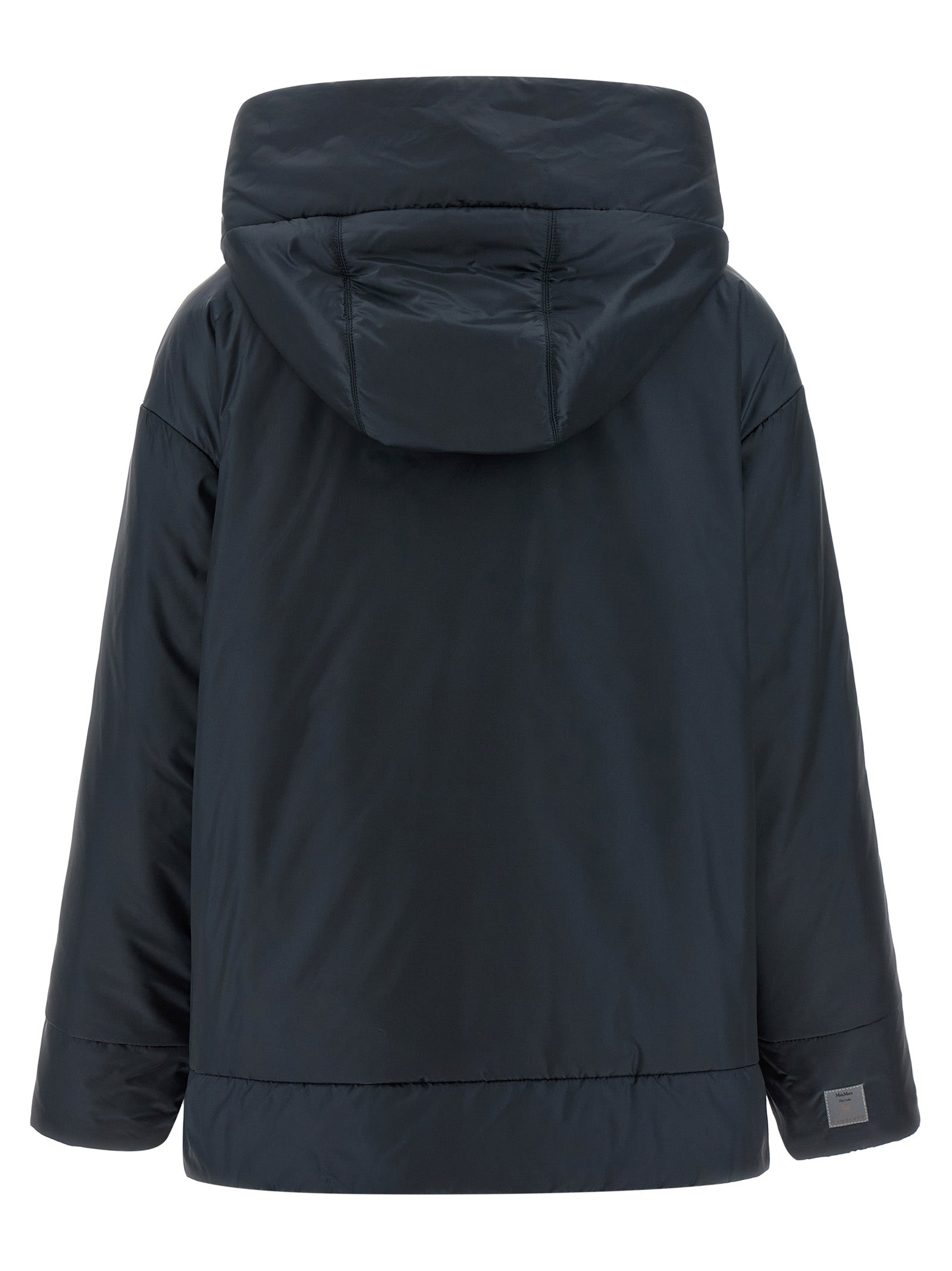 Hooded Windbreaker Jacket by Max Mara for women in polyester blue presents a resilient silhouette, artfully detailed with a sophisticated hooded neckline and functional water-resistant, pockets, hooded, insulated & windproof for a resilient finish.
