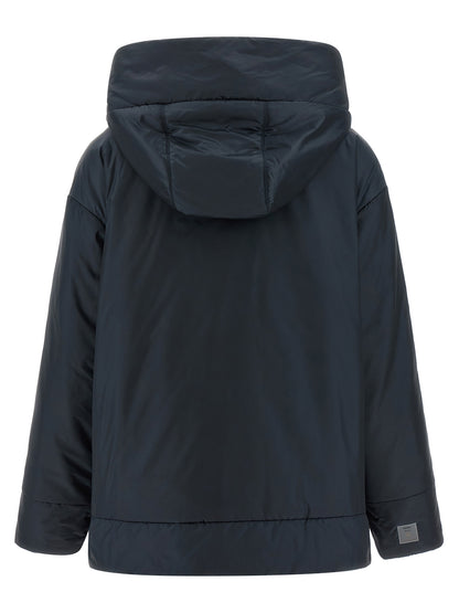 Hooded Windbreaker Jacket by Max Mara for women in polyester blue presents a resilient silhouette, artfully detailed with a sophisticated hooded neckline and functional water-resistant, pockets, hooded, insulated & windproof for a resilient finish.