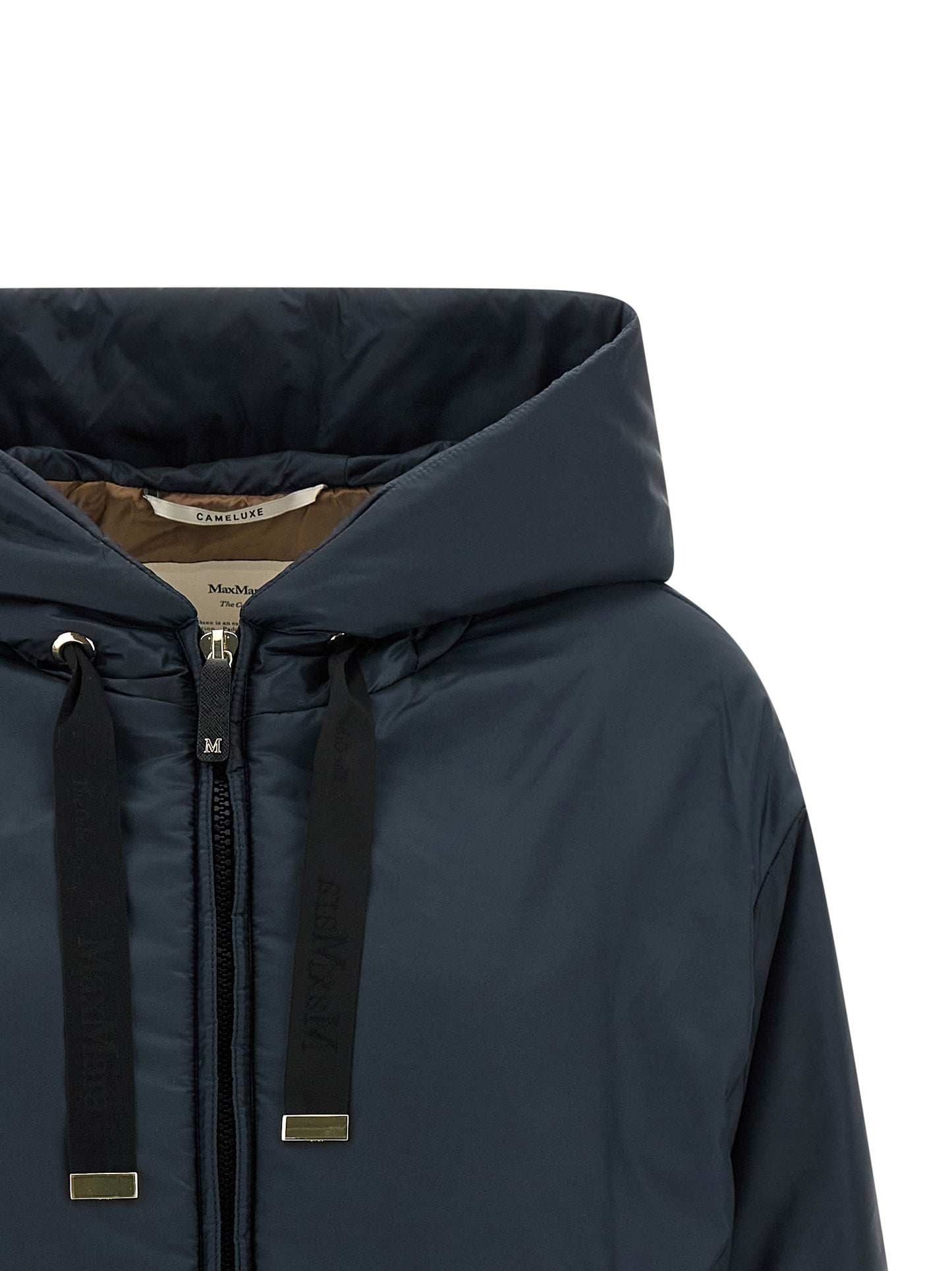 Hooded Windbreaker Jacket by Max Mara for women in polyester blue features an enduring silhouette, showcasing technical water-resistant, pockets, hooded, insulated & windproof and a sophisticated hooded neckline for a truly enduring aesthetic.