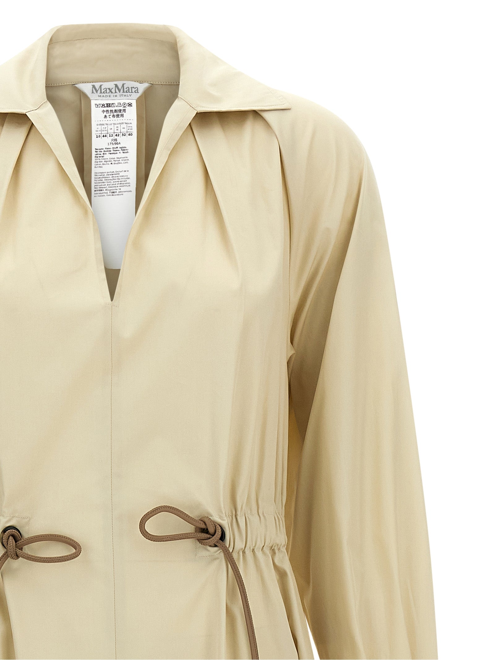 Dress by Max Mara for women in cotton beige features an eye catching silhouette with a sophisticated , elegant , and a refined long for a eye catching aesthetic.