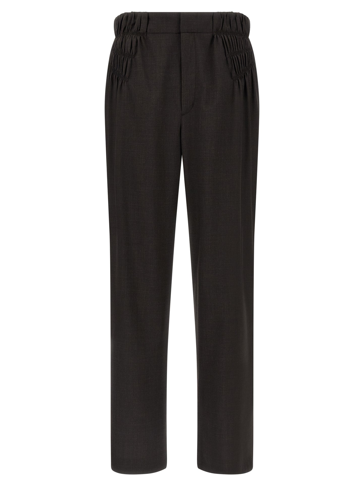 Trousers by Kiko Kostadinov for men in virgin wool brown presents a smart silhouette, meticulously detailed with a smart straight & wide, a smart long, and a smart .